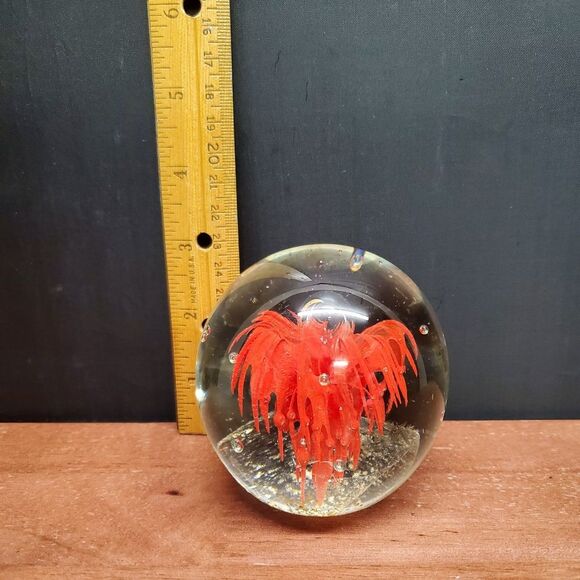 Red Volcanic Burst Eruption Jellyfish Glass Paperweight - Picture 10 of 12